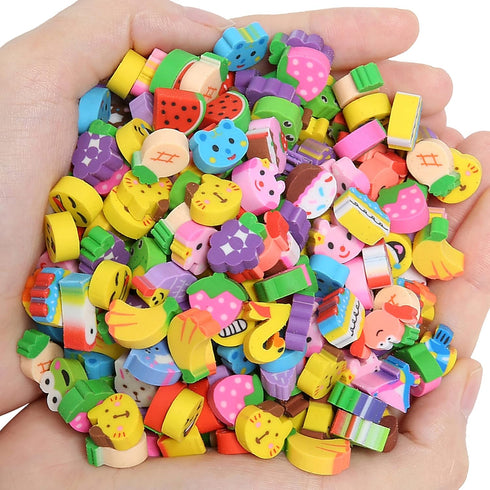 300PCS Mini Cute Pencil Erasers for Kids - Fun Fruits, Animals, Numbers, Cakes, Smiling Faces Assorted Novelty Erasers