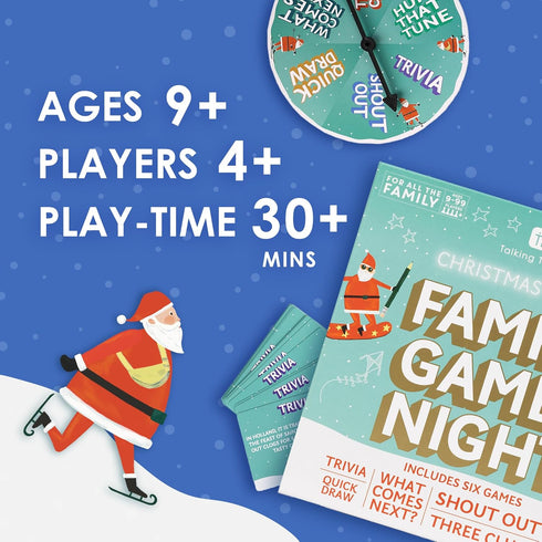 9+ Talking Tables Christmas Family Games Night, Six Games, After Dinner Party, Fun Travel Pocket Games for Kids, Card