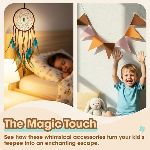 BUDDGO Teepee Tent for Kids with Colorful Flag, Kids Play Tent Indoor with Thicked Mat & Dream Catcher, Toddler Tent