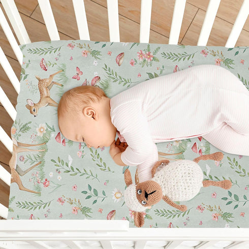 Burbuja 27 39 Fitted Crib Sheet for Girls and Boys, Woodland Fawn Soft Breathable Crib Sheet for Standard Crib
