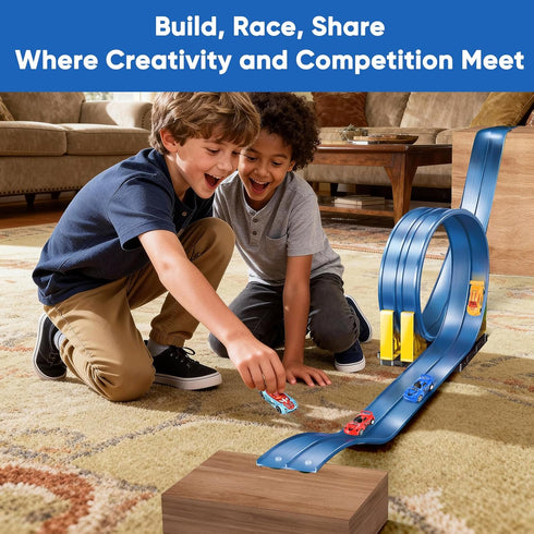 Cieex 16.5 Set 4 4 Flexible Race Track for Kids, Ft Flex Track with Cars & Suction Cups | Roll Up Race Car Track