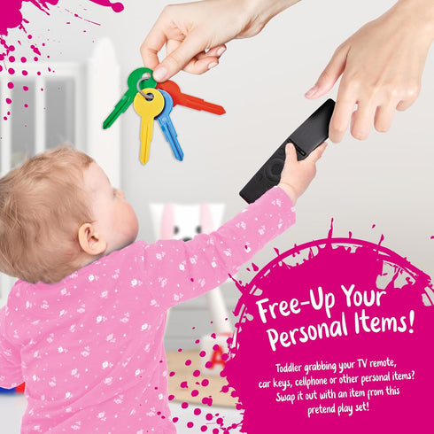 Toddler Play Purse for Kids with Accessories, Pretend Makeup, Keys, Smartphone, Dress Up Toy Purse
