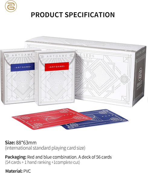 ARTGAME 100% Plastic Playing Cards Bulk Set, 10-Deck Jumbo Index, Waterproof & Washable, Poker Size, Blue/Red