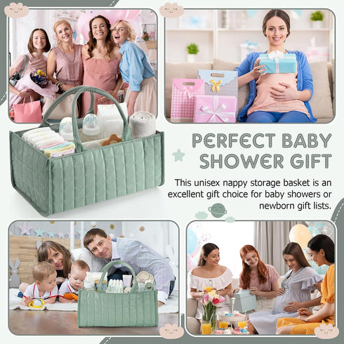 Huhumy Checkered Baby Diaper Caddy, Puffy Nursery Storage Organizer for Diapers & Babies Wipes, Large Quilted Tote Bag
