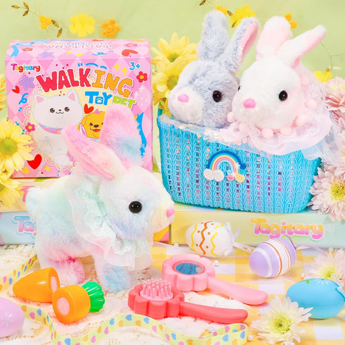 Tagitary Plush Toys Hopping Easter Bunny Stuffed Animal with Sounds,Wiggling Ears,Jumping,Twitching Mouth and Nose,Easter Basket Stuffer Decor School Prize Birthday Gift for Kids