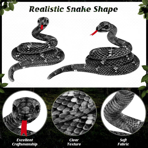 80in Large Stuffed Snake, Lifelike Plush Animal for Kids, Giant Birthday Gift Party Prank Prop, Black