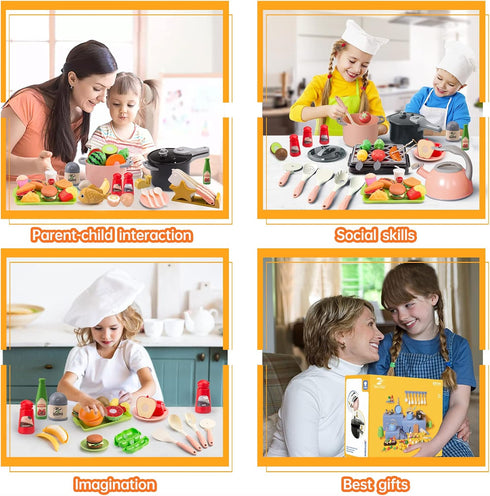 105Pcs Kids Kitchen Toy Accessories - Toddler Pretend BBQ Camping Cooking Playset, Play Food Set