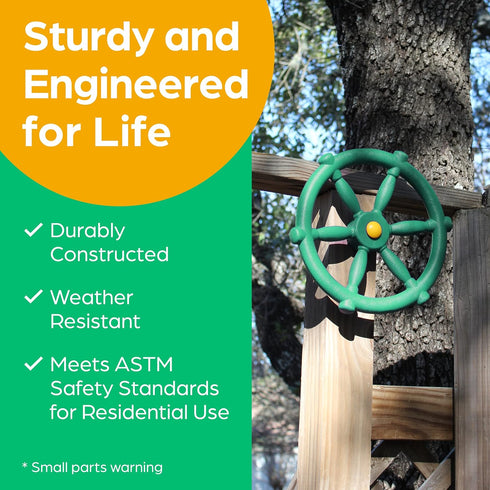 Jungle Gym Kingdom Pirate Ship Wheel for Kids Outdoor Playhouse, Treehouse, or Swingset - Green