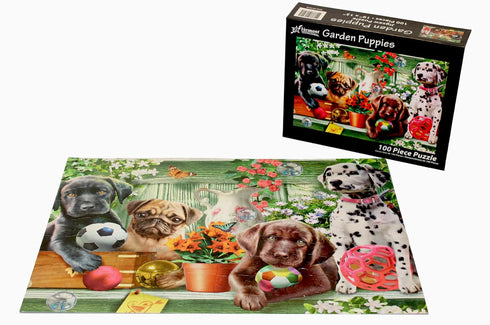 Garden Puppies Jigsaw Puzzle - 100 Piece by Vermont Christmas Company - Perfect for Kids and Seniors