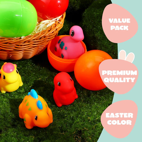 6 JOYIN Pcs Pre-Filled Easter Eggs with Light-up Floating Dinosaur Bath Toys for Kids Toddlers Easter Eggs Hunt, Basket