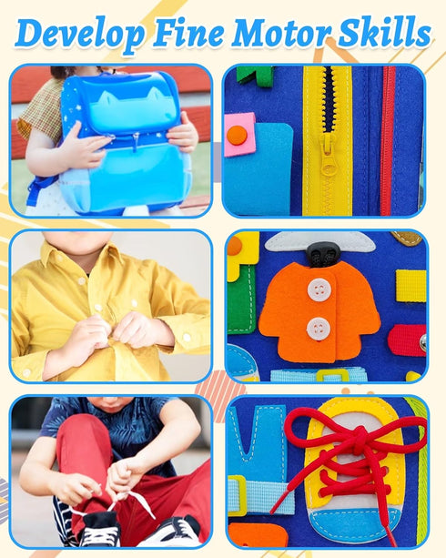 Busy Board Montessori Toys for 1-4 Year Old Boys & Girls, Sensory Educational Travel Toys for Fine Motor Skills