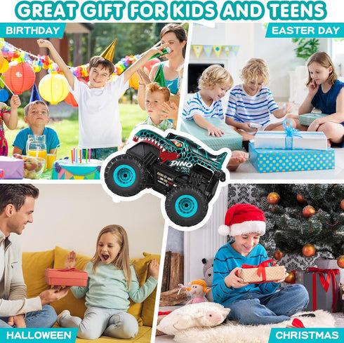 2.4Ghz 3 360 2 DYODYORC Remote Control Car, All Terrain Dinosaur Monster Truck Toys, RC Truck with Music, Lighting
