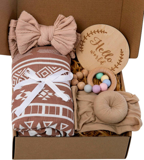 Baby Girl Gift Set - 5-Piece Baby Girl Shower Gifts with Muslin