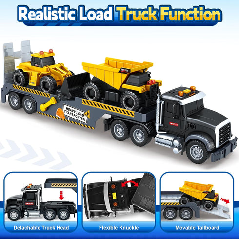 3 4 5 6 7 21" Bstoyder Toddler Boy Toys for Years Kids, Semi Construction Carrier Truck Toy with Excavator and Dump