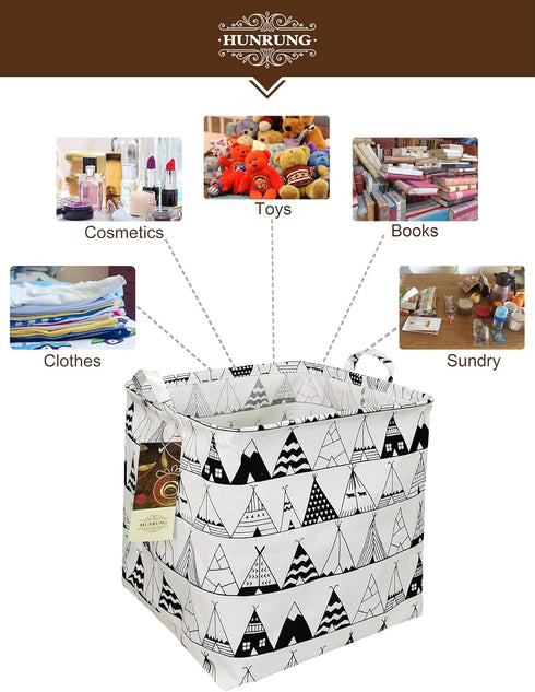 HUNRUNG Square Storage Bins - Nursery Hamper Canvas Laundry Basket, Foldable Waterproof Boxes for Toy Organizer