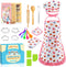 Cute Stuff Apron for Girls, Kids Cooking Sets with Toddler Chef Hat and Cookbook, Birthday Gifts for 3-8 Year Olds