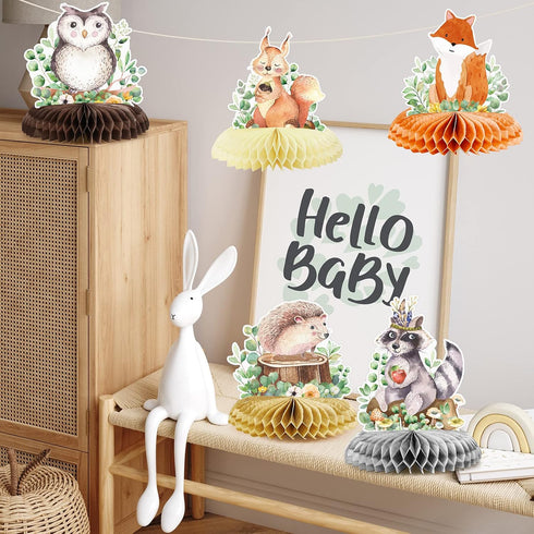 Fumete 9 Pack Woodland Animals Honeycomb Centerpieces, 3D Table Topper Baby Shower Decorations for Green Forest Theme