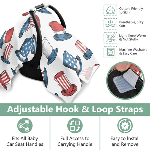 Mazeann 4th July Patriotic Hats Car Seat Cover Baby Breathable Soft Infant Carseat Covers Canopies Babies Carrier