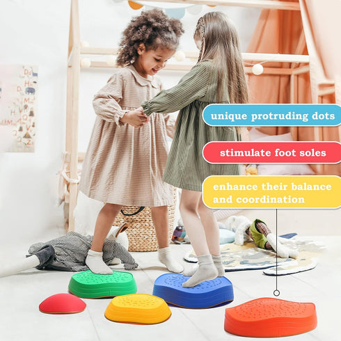 makarci 5pcs Stepping Stones for Kids, Non-Slip Plastic Balance Stones, Sensory Play Equipment for Age 3-8 Years