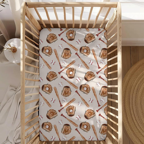 KuphiL10C Mattress-28x52 Watercolor Baseball Gloves Pattern Baby Sheets for Crib, Unisex Sport Theme Nursery Fitted Bed