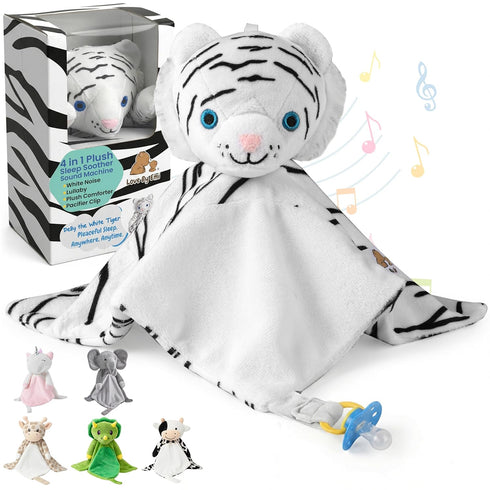 4 1 (0-3 Love By Emi in Baby Lullaby Sleep Soother Toy - Stuffed Animal Sound Machine & Pacifier Holder | Heartbeat