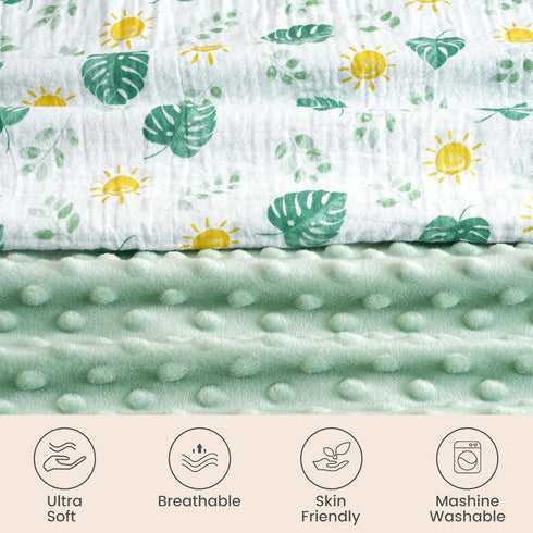 david's kids Muslin Baby Blanket - Soft Lightweight with Muslin Cotton Front, 30x40 Inches, Leaf