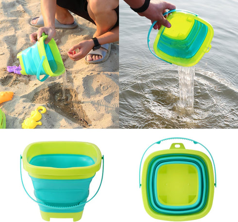 Egashow 8 Playset, 2 1 PCS Kids Foldable Pail Seabeach Sand Toys Sensory Portable Sandbox Digging Toys Including