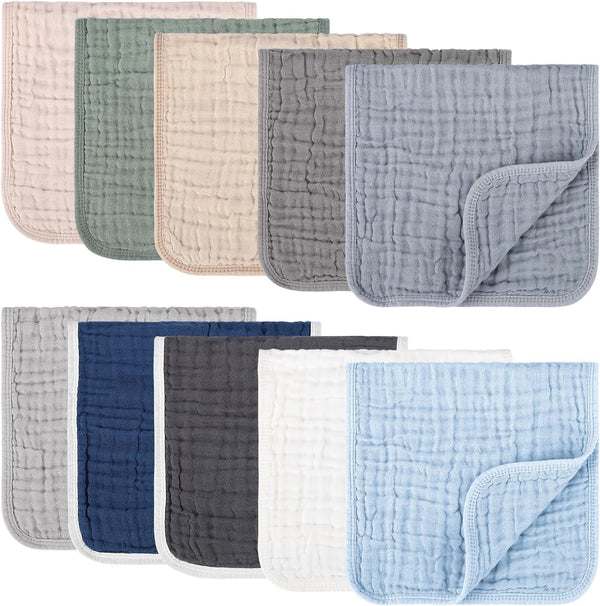Synrroe 10 Pack Muslin Burp Cloths, 20x10Inch, 10 Mixed Colors, Soft Absorbent