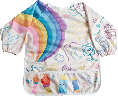 Toddler Art Smock & Baby Bib - Full Sleeve Waterproof Crafts Cover for Kids 1-3 Years