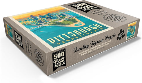 MyPuzzle Pittsburgh, PA Vintage Poster, Bird's Eye View, Premium 500 Piece Jigsaw Puzzle