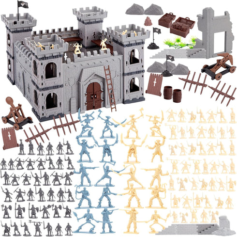 3 Otters 310PCS Military Soldier Playset - Toy Soldiers, Medieval Knight Army Men, Pirate Castle Model for Boys