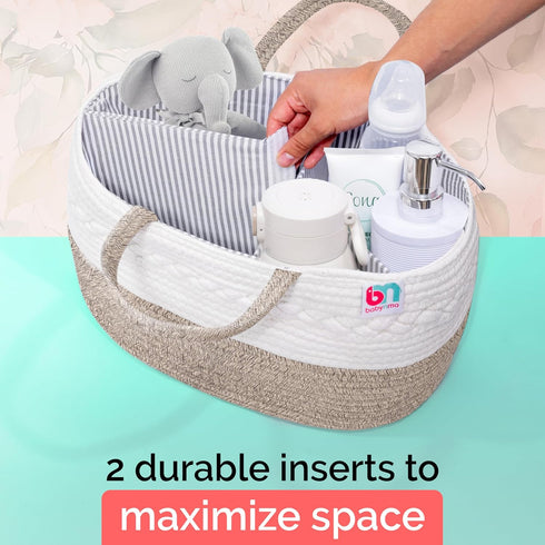 Rope Diaper Caddy - Storage for Baby and Toddler Items - Portable Cotton Organizer Easily Holds Diapers, Wipes