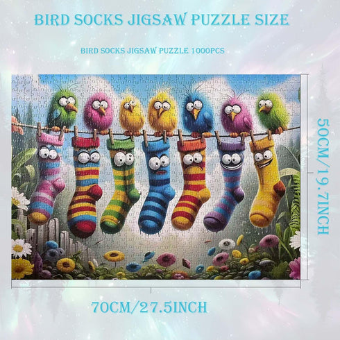 GEMOUJ 1000 1000 27.5 19.7inch Birds Family Puzzles for Adults Pieces,Colorful Cartoon Socks Piece Puzzle