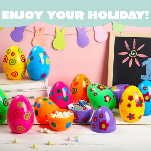 12 6 Inches JOYIN Pcs Large Printed Easter Eggs, Jumbo Plastic Eggs Fillable for Easter Themed Hunt Basket Stuffers