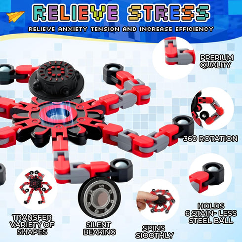 36PCS 8-12,Fingertip Transformable Fidget Spinners,Fidget Party Favors,Sensory Bulk Robot Fidget Stress Relief Toys