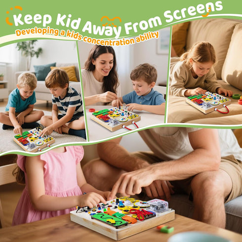 GNAYUIJ 1 2 3 1+ Busy Board Montessori Toys for Years Old Toddler,Wooden Sensory Educational Fidget Board Toy with Led