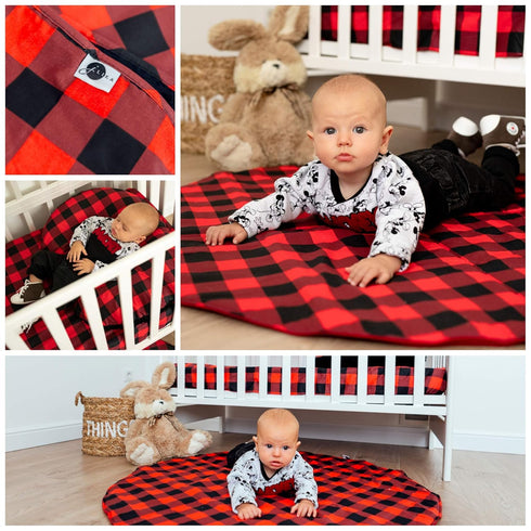 Woodland-Themed Baby Changing Pad Cover - Buffalo Plaid Design