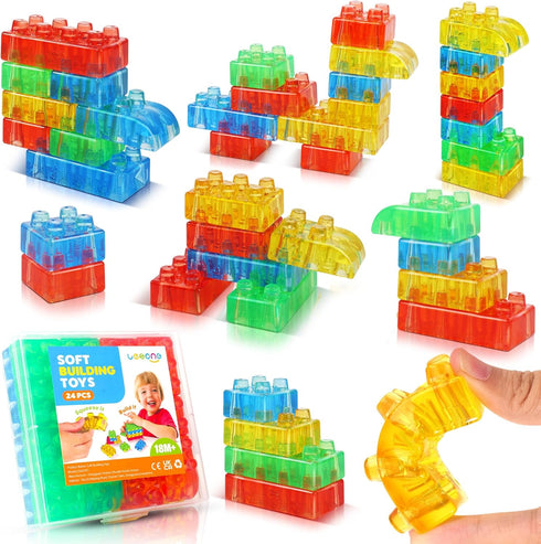 LESONG Sensory Building Toys for Toddlers: 24PCS Squeezable Silicone Stacking Toys Early