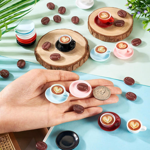 84Pcs 15-30mm Cheriswelry Miniature Coffee Mugs Resin Coffee Beans Cups Miniature Ornaments Food Kitchen Dollhouse