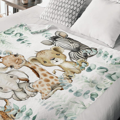 HawSkgFub Safari Jungle Baby Blanket - Eucalyptus Leaf Design, Elephant Giraffe Lion Flannel Fleece for Newborns 30 x 40