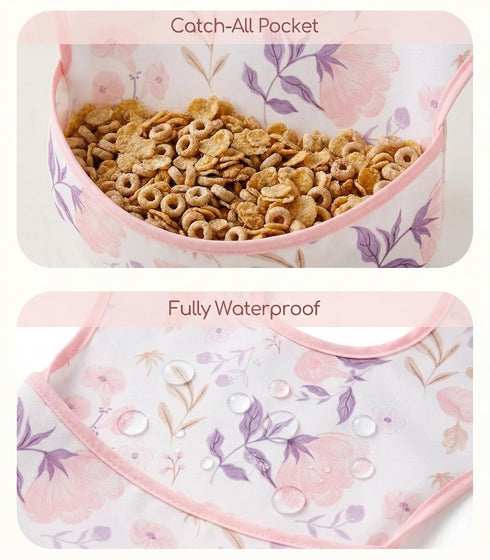 3-Pack Waterproof Baby Bibs for Eating - Mess Proof Lightweight Toddler Feeding Bibs with Large Food Catcher