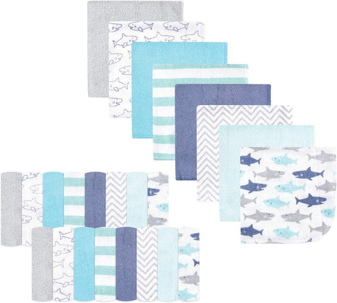 Hudson Baby Unisex Baby Rayon from Bamboo Washcloth Bundle, Sharks, One Size