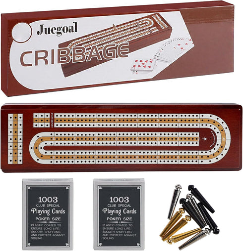 Set, 3 9 2 Sets Juegoal Upgrade Wood Cribbage Board Game Solid Wooden Continuous Track Board with Larger Storage Area