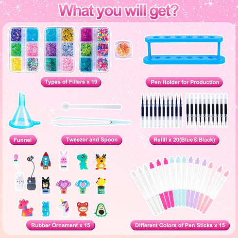55+ 15 5 6 7 8,Birthday 9 10 11 12 Subao DIY Glitter Gel Pens Making Kit,Pen Creator Studio,Make Your Own Sparkly Cute