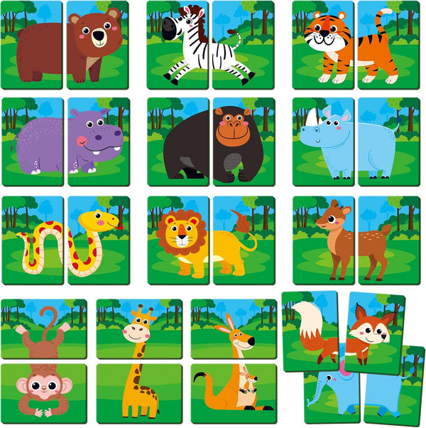 SpriteGru Jungle Animal Memory Game, 28 Chunky Cards Wild Animal Head Tail