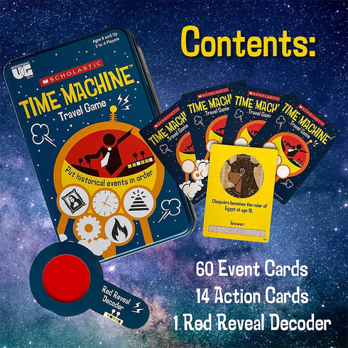 University Games Scholastic Time Machine History Travel Card Game in a Tin for Kids - 2 to 4 Players Ages 8 Up