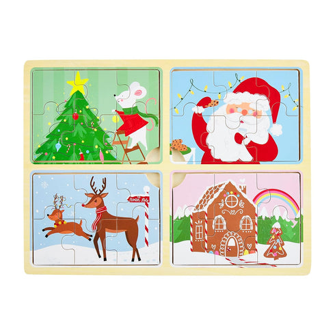 Mud Pie Kids 4 in 1 Holiday Puzzle, Santa, 7 1/2" x 10 3/4".