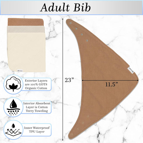 3 Bandana Bibs with Waterproof Lining Organic Cotton Drool Bibs for Adults and Children, Adjustable Snaps