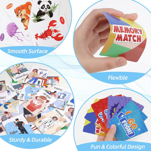 Classic Card Games for Kids - Go Fish, Old Maid, Slap Jack, Memory Match - 4 Decks in 1 Pack for Ages 4+