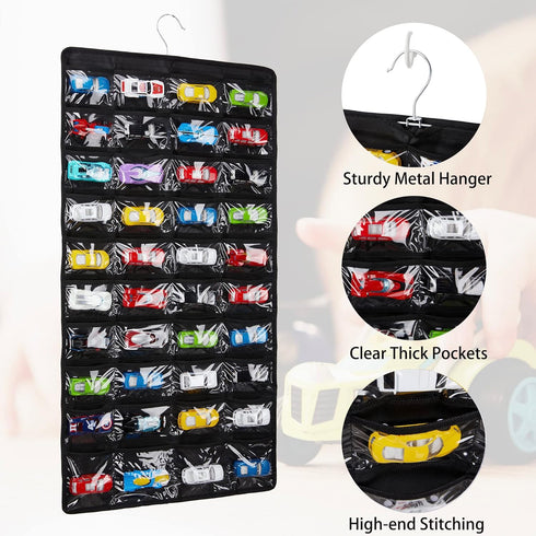 Storage Case for 80 Hot Wheels Matchbox Cars, Double-sided Hanging Display Case Fits 80 Toy Cars (Black)